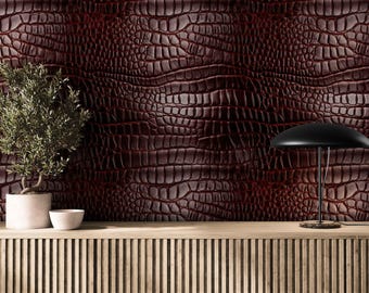 Luxury Crocodile Leather Texture Wallpaper – Dark Brown Faux Leather Wall Mural for Office, Living Room | Self Adhesive or Traditional