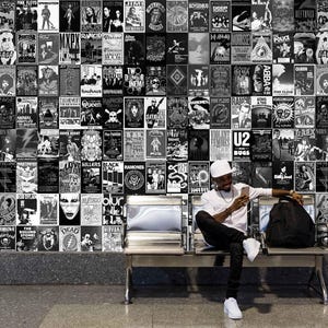 Rock and Roll Wallpaper Black and White Rock Concert Poster Collage Wallpaper Peel and Stick or Classic Wall paper, Retro Vintage Wall Decor
