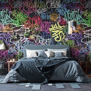 Colorful Mural Graffiti Wall paper Peel & Stick Murals Removable wallpapers Street Art Wallpaper Wall Decal Custom Kids Room Wall Mural Deco