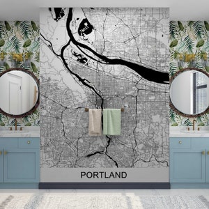 Portland City Map Wallpaper Peel & Stick Wallpaper, Office wall Decor Map, Wall Mural Vinyl Art Deco Murals Wall Decal for Room