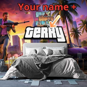 Personalized Name Wallpaper - GTA Style, Custom Game Room Decor, Unique Kids Gift for Boys or Girls, Peel and Stick Wall Art