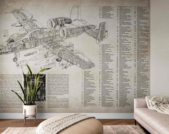 May include: A detailed black and white illustration of an A-10 Thunderbolt II aircraft, also known as the Warthog, with a cutaway view showing the internal components and weapons systems. The illustration includes text labels identifying various parts of the aircraft.