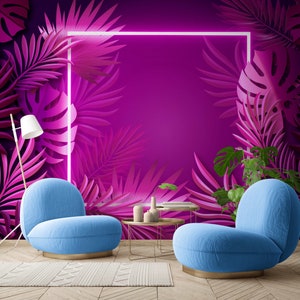 3D Neon Leaves Mural Realistic 3D Wallpaper Self-Adhesive Peel & Stick Mural Stylish Wallpaper Mural Wall Decor Wall Decal 3D Wall paper 3D