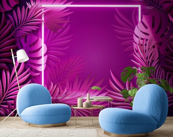 3D Neon Leaves Mural Realistic 3D Wallpaper Self-Adhesive Peel & Stick Mural Stylish Wallpaper Mural Wall Decor Wall Decal 3D Wall paper 3D