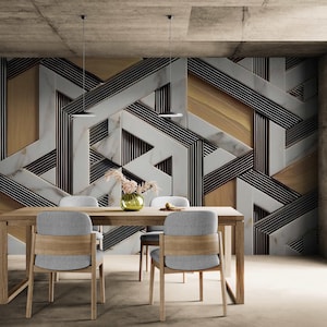 Modern 3d Wallpaper for Accent Wall - 4D Peel & Stick Wallpaper for Living room, Brown and Wood 3D Wallpaper, HD Wall Mural Self-Adhesive