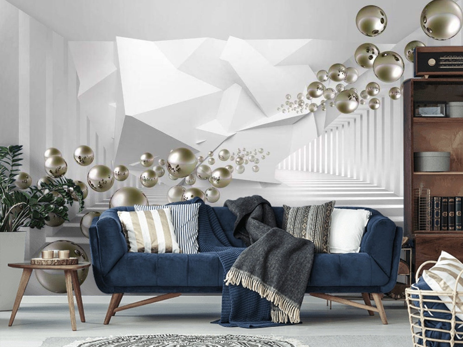 3D Geometric Sphere Wall Mural, Peel and Stick Wallpaper - Etsy