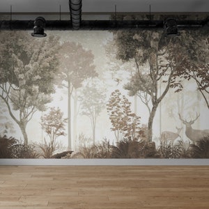 Wallpapers Forest Mural, Nature Animal Wallpaper Mural, Adhesive Peel and Stick Removable, Vintage Wallpaper Home Art, Bedroom Wall Decor