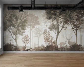 Wallpapers Forest Mural, Nature Animal Wallpaper Mural, Adhesive Peel and Stick Removable, Vintage Wallpaper Home Art, Bedroom Wall Decor