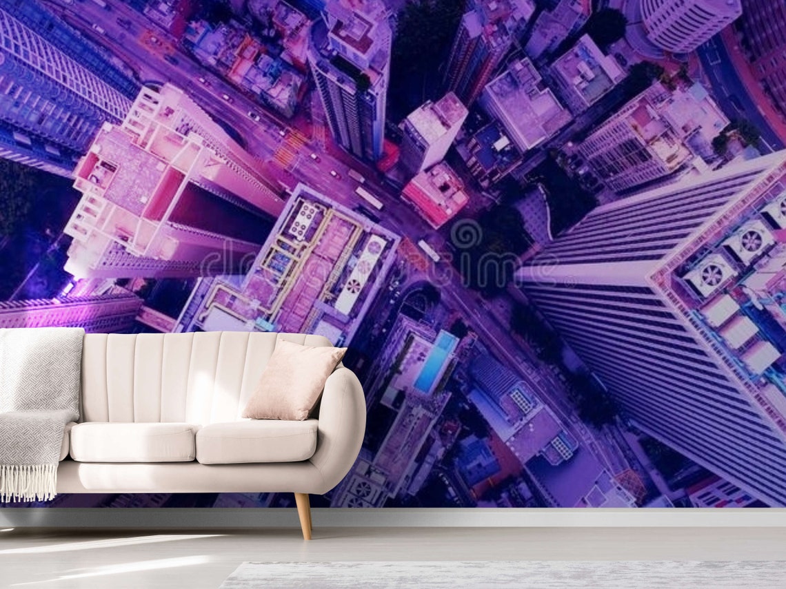 Wall Mural Cyberpunk City Photo Wallpaper WHA Modern Wall Etsy UK