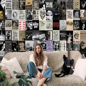 Custom Vintage Rock Aesthetic Wall Wallpaper, Grunge Wall Collage Poster, Music Art Wall Mural Decor, Traditional or Peel and Stick Covering
