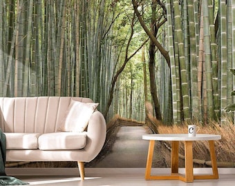 Bamboo Forest Wallpaper Mural, Green Plants, Peel and Stick