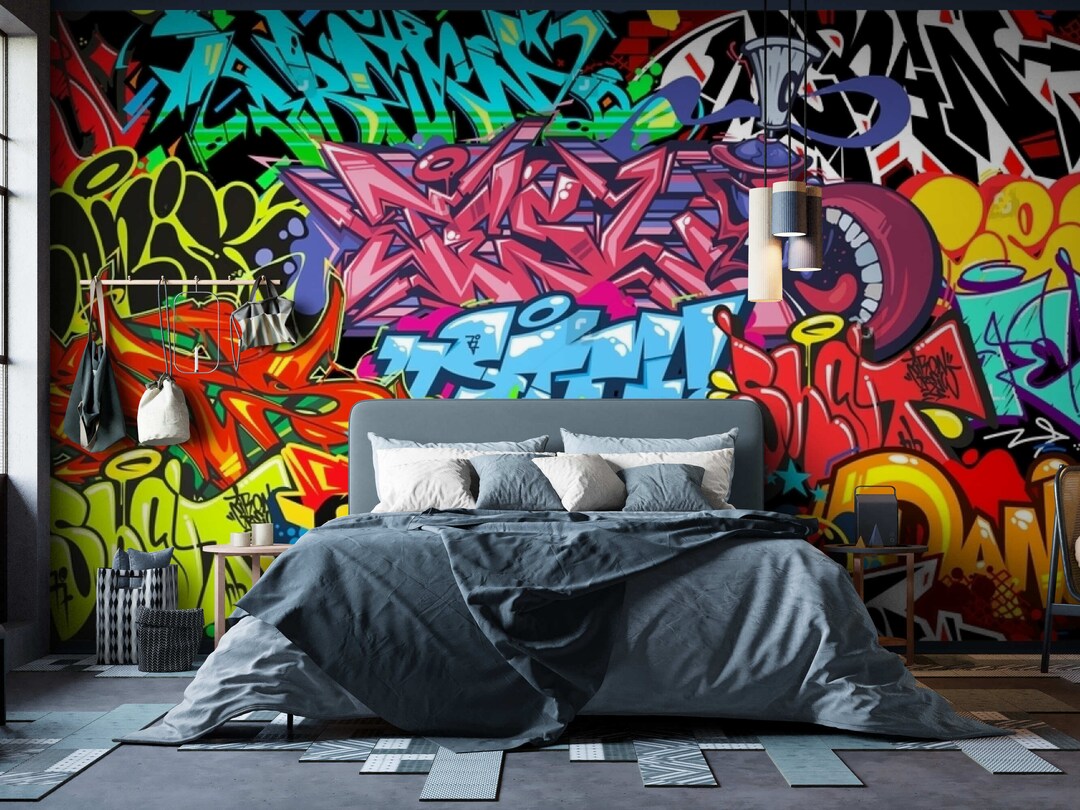 Colorful Graffiti Mural Wallpaper, Peel and Stick Wall Art - Etsy