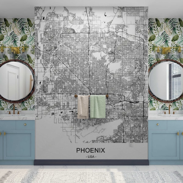 Phoenix City map wall decor Art wall mural Maps wall art Peel an Stick Phoenix Wall murals Map Wall art Photo Wallpaper Home Map wall decal