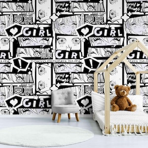 Anime Themed Wallpaper Peel and Stick or Textured Wall paper Decor, Girlish Glamour Mural Wallpaper Art for Bedroom Photo Wall Design