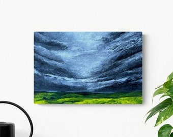 Ethereal Horizon Painting: Stormy Landscape Acrylic Art on Canvas