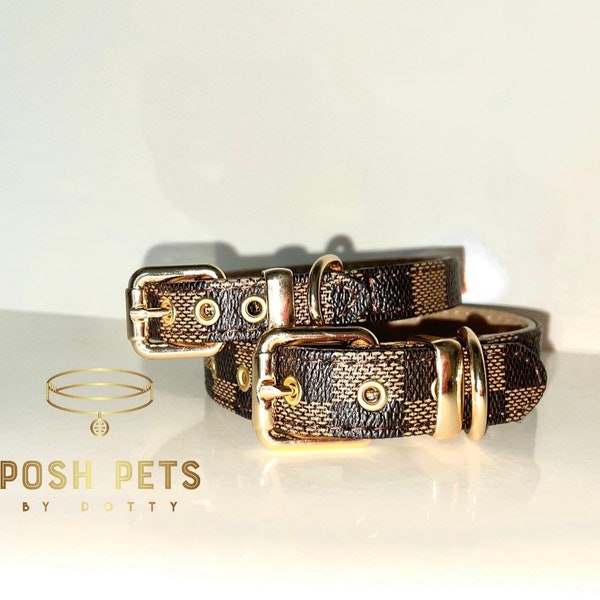 Brown check Leather Louis Collar