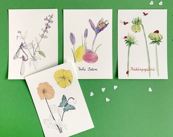 Postcard set 4 motifs | Spring | A6 | Flowers | Herbs | Easter | Postcards