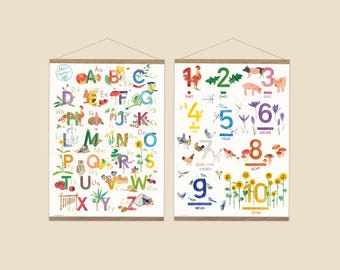 ABC Poster & Zahlenposter SET Kinderzimmer // Lernposter Montessori // Alphabet + Zahlen DIN A3 // Geschenk Kinder Lernhilfe