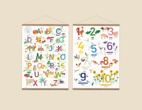 ABC Poster & Zahlenposter SET Kinderzimmer // Lernposter Montessori // Alphabet + Zahlen DIN A3 // Geschenk Kinder Lernhilfe