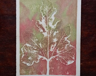 Botanical Eco Print, Handmade Leaf Lino Print, Zucchini Leaf Print, Natural Print