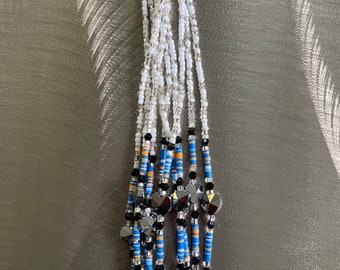 Handmade African Waist Beads: White & Blue Belly Chain, Weight Tracker