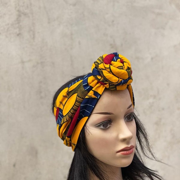 Ankara Pre tied Head wrap, Ankara Head wrap, African Head wrap, Satin Lined Head wrap,  Knotted Headwrap