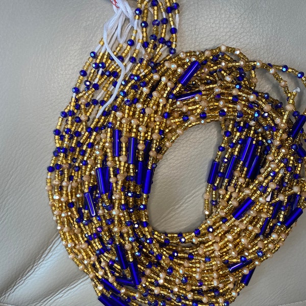 African waist beads, Red Waist beads, Ghana waist beads, Belly chain, Royal blue and gold waist beads, Crystal waist Beads