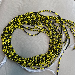 African waist beads, Ghana waist beads, Crystal waist beads, weight tracker, Plus size waist beads, Black and yellow waist beads