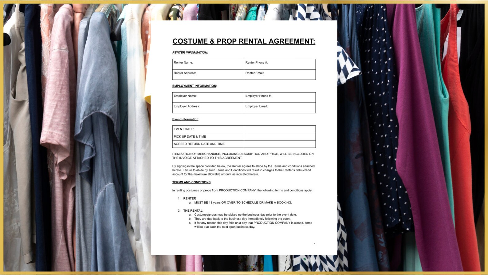 Costume & Prop Rental Agreement Template Etsy