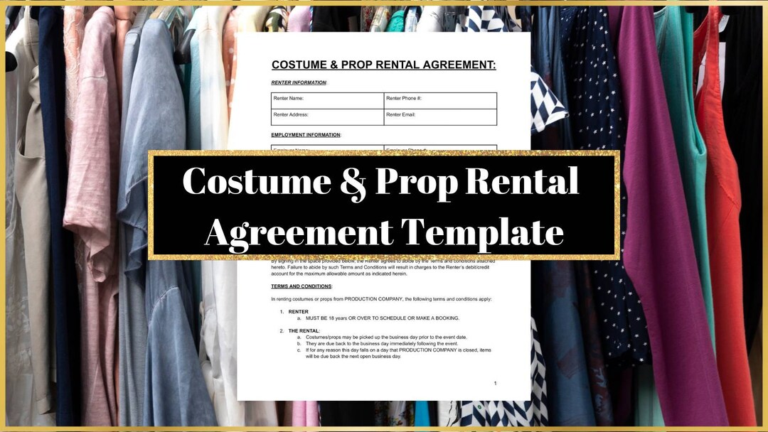 Costume & Prop Rental Agreement Template Etsy