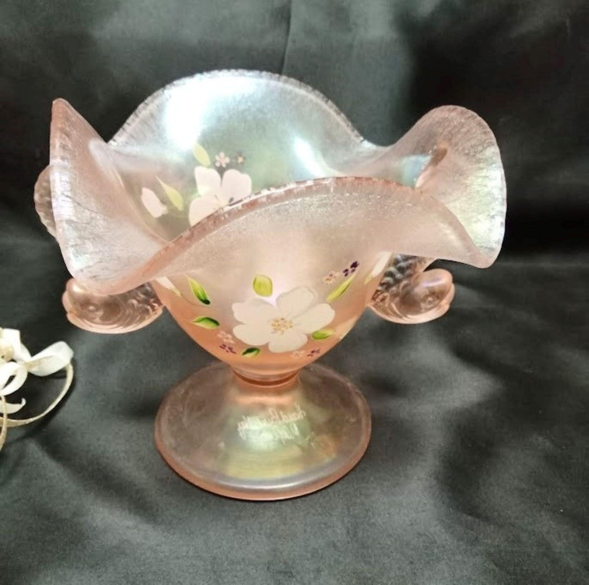2876 Vintage Fenton Art Glass Dolphin Sunset Stretch Comport