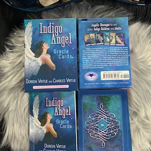 Jeu de cartes Oracle Angel Indigo avec guide physique par Doreen Virtue | Boîte ouverte | Epuisé | Rares ! Authentique ! OOP ! Doucement utilisé