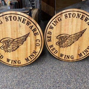 Red Wing Stoneware Crock Cover, Minnesota Design, Pine Wood Lid