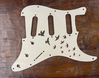 Fender Stratocaster wood pickguard 11 Hole flying birds fits RH guitars made in the USA matches WD music template The Laser Lounge