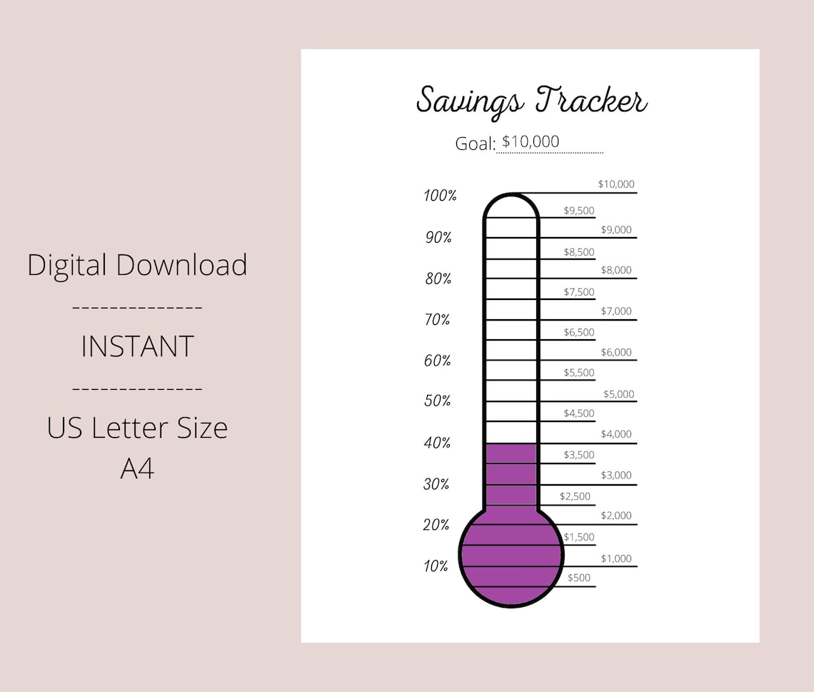 Printable Savings Tracker Thermometer Financial Goal & Savings Chart