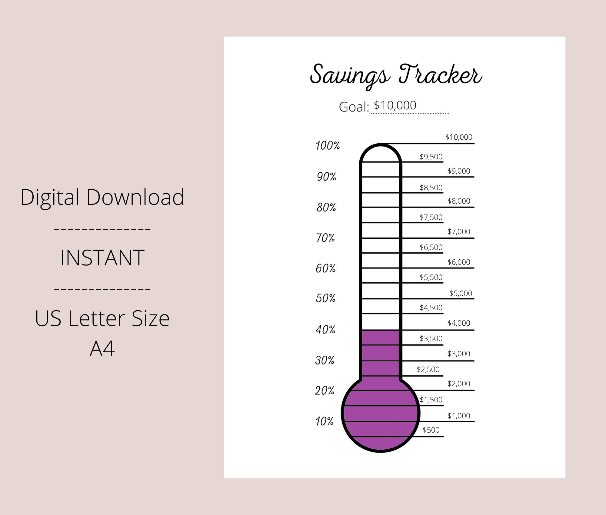 Printable Savings Tracker Thermometer Financial Goal & Savings Chart