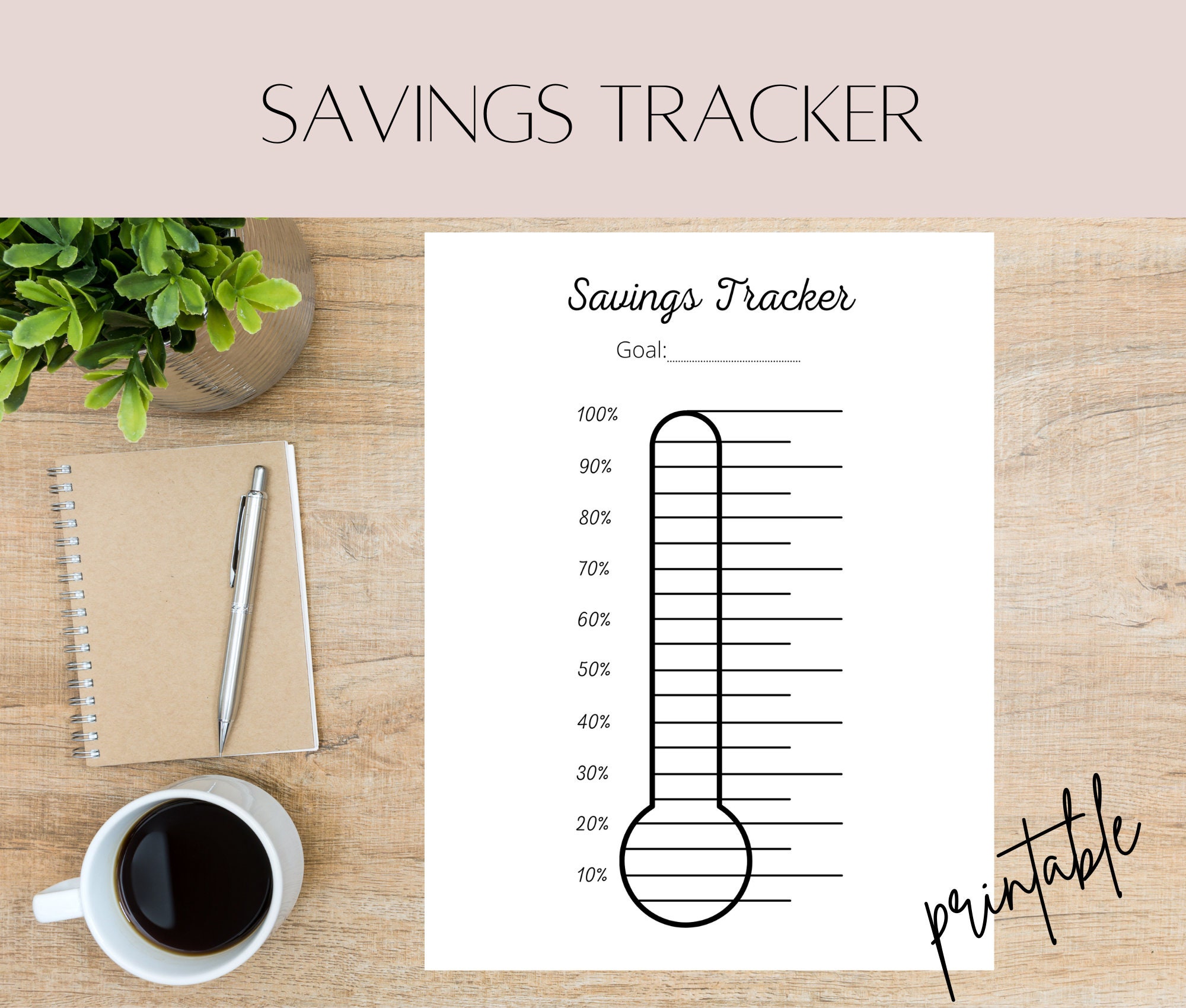 Printable Savings Tracker Thermometer Financial Goal & Savings Chart