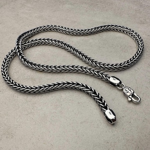 Oxidized Sterling Silver Foxtail Chain Necklace - Men&#39;s Jewelry