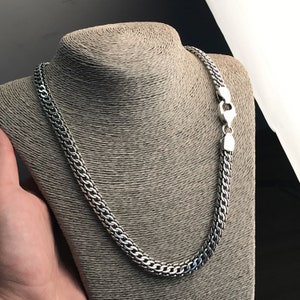 Handmade Oxidized Sterling Silver Python Chain Necklace - Mens Jewelry