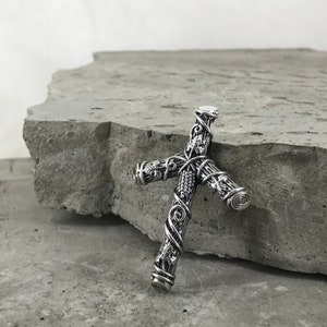 Oxidized Sterling Silver Viking Cross Pendant: Scandinavian Amulet Talisman