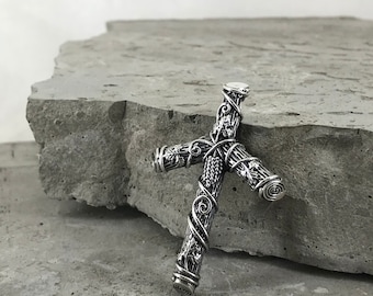 Oxidized Sterling Silver Viking Cross Pendant: Scandinavian Amulet Talisman