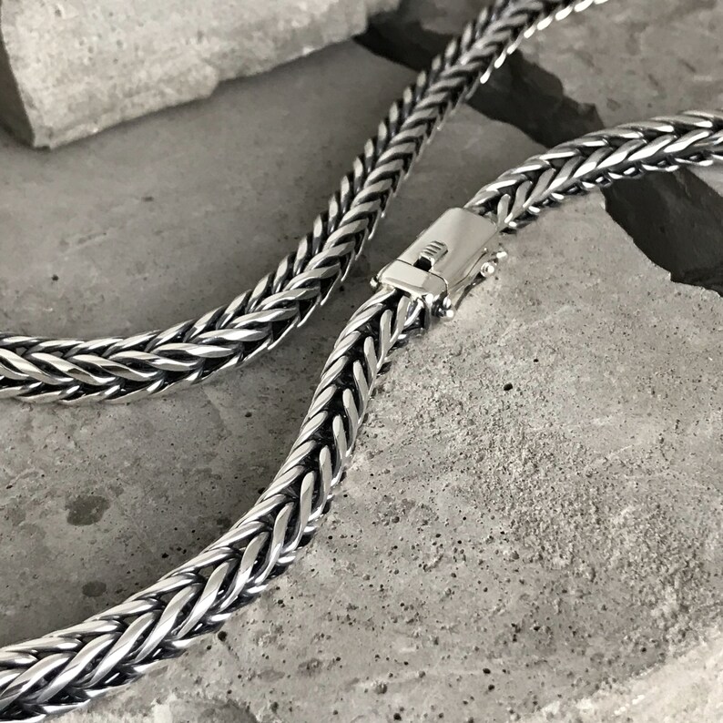 925' Men's Foxtail Silver Necklace Men's Foxtail Etsy