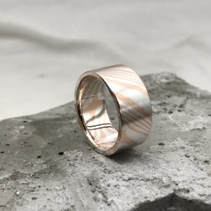 Handmade Mokume Gane Ring: Silver & Copper Unisex Wedding Band