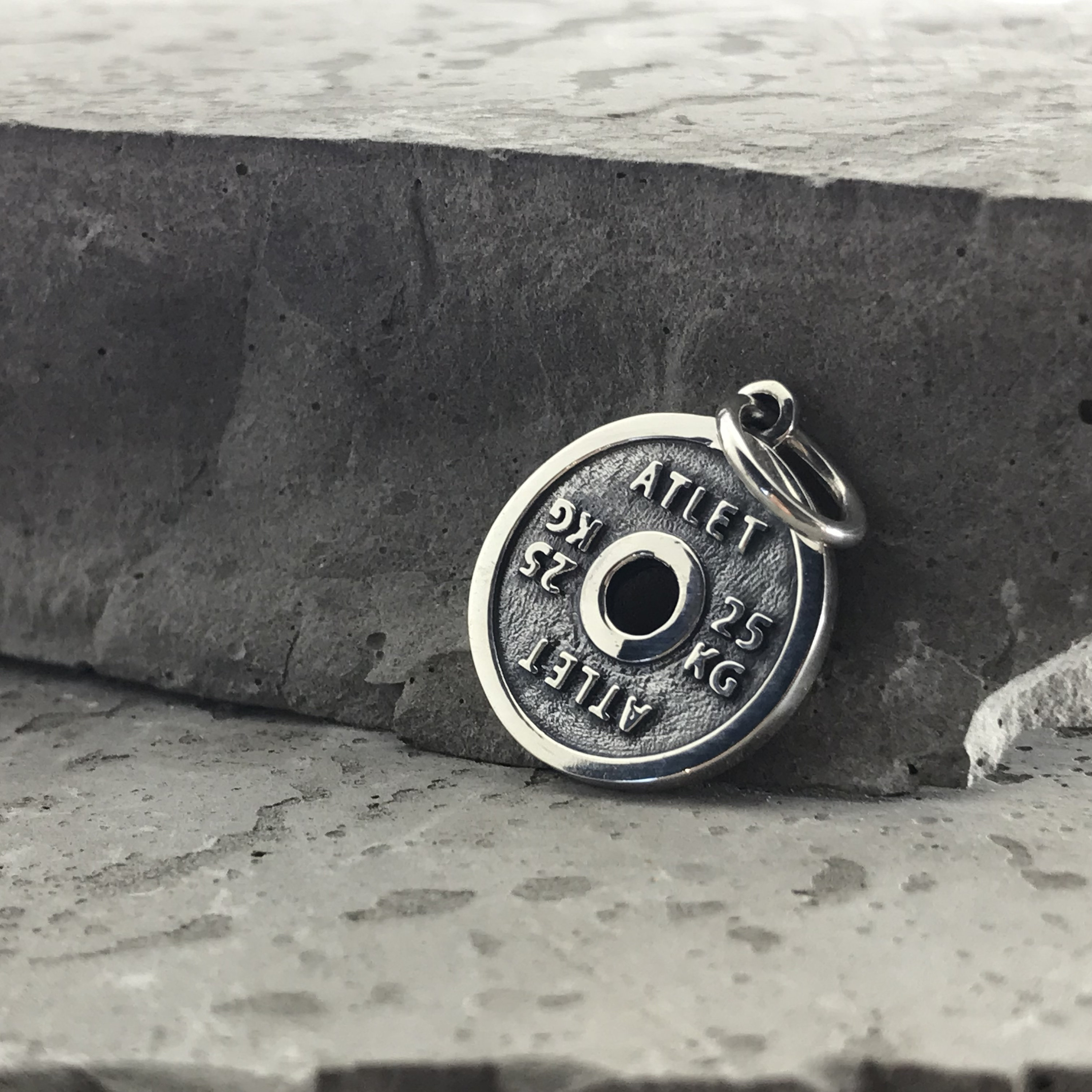 Oxidized Sterling Silver Weight Plate Pendant: Fitness Gift