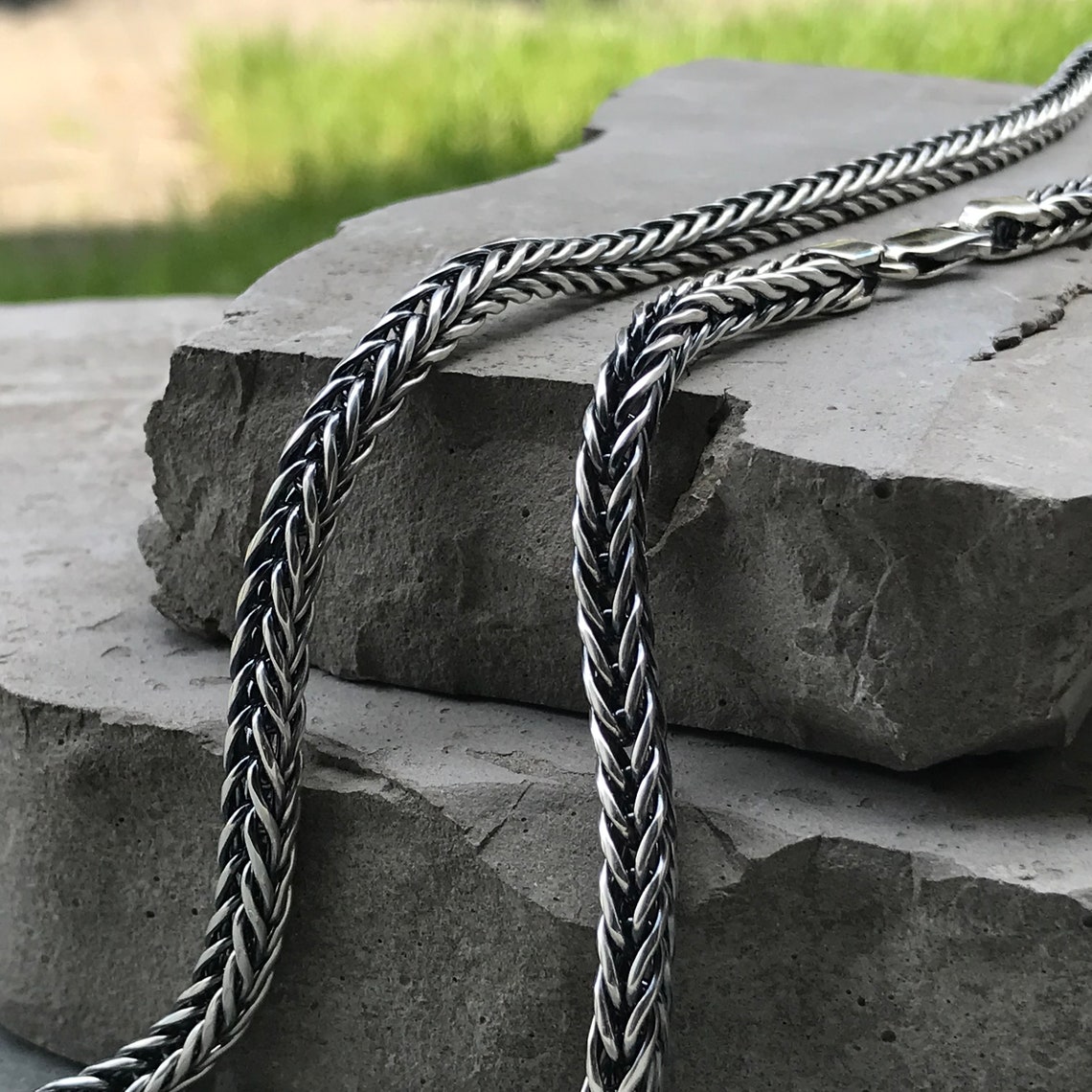 Men's Foxtail Silver Necklace Men's Foxtail Chain Etsy