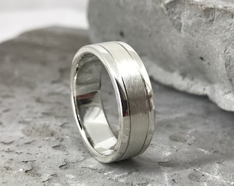 Men's Ring, Men's Silver Wedding Rings, Men's Silver Ring, Modern Silver Men Ring, Band Men Ring