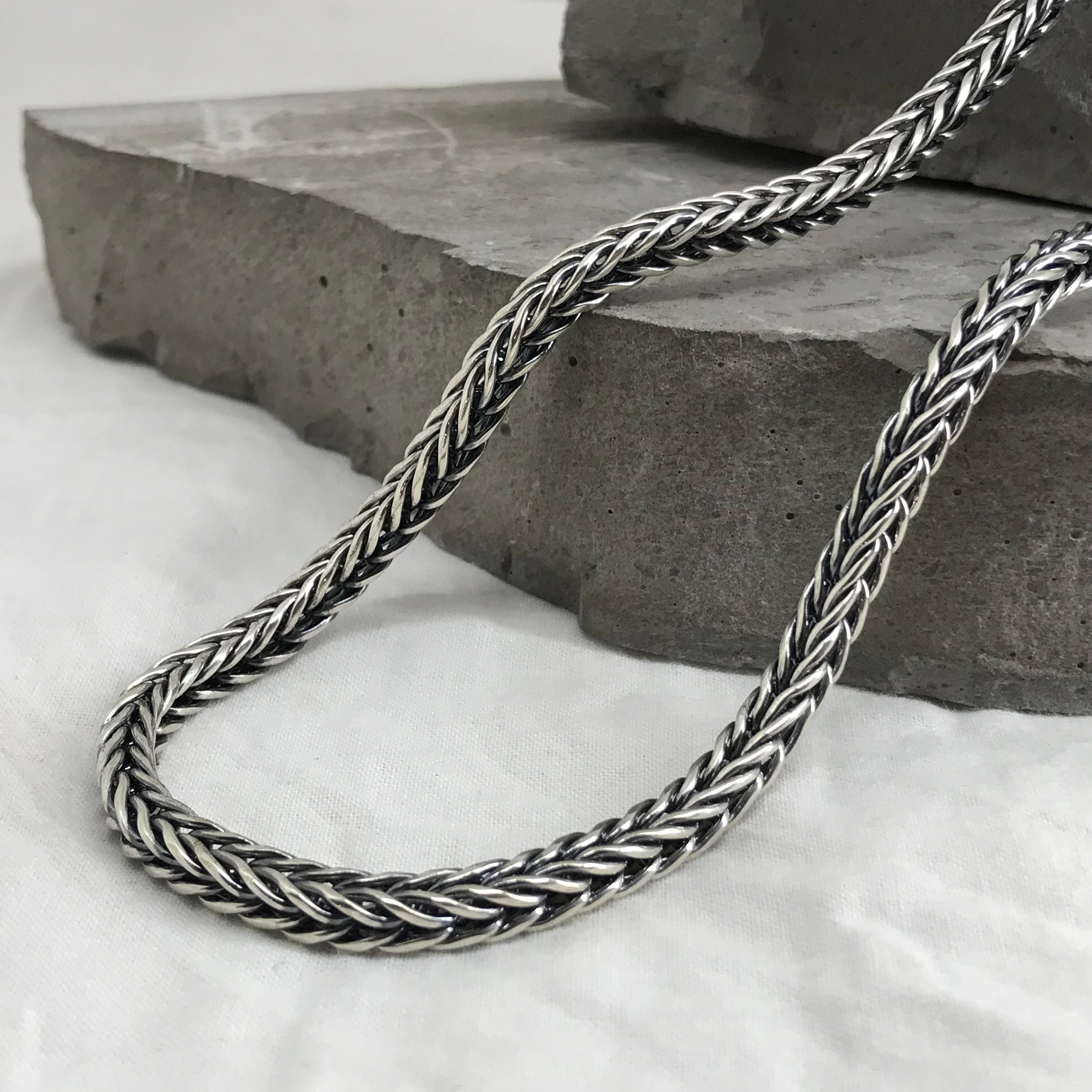 Men's Foxtail Silver Necklace Men's Foxtail Chain Etsy