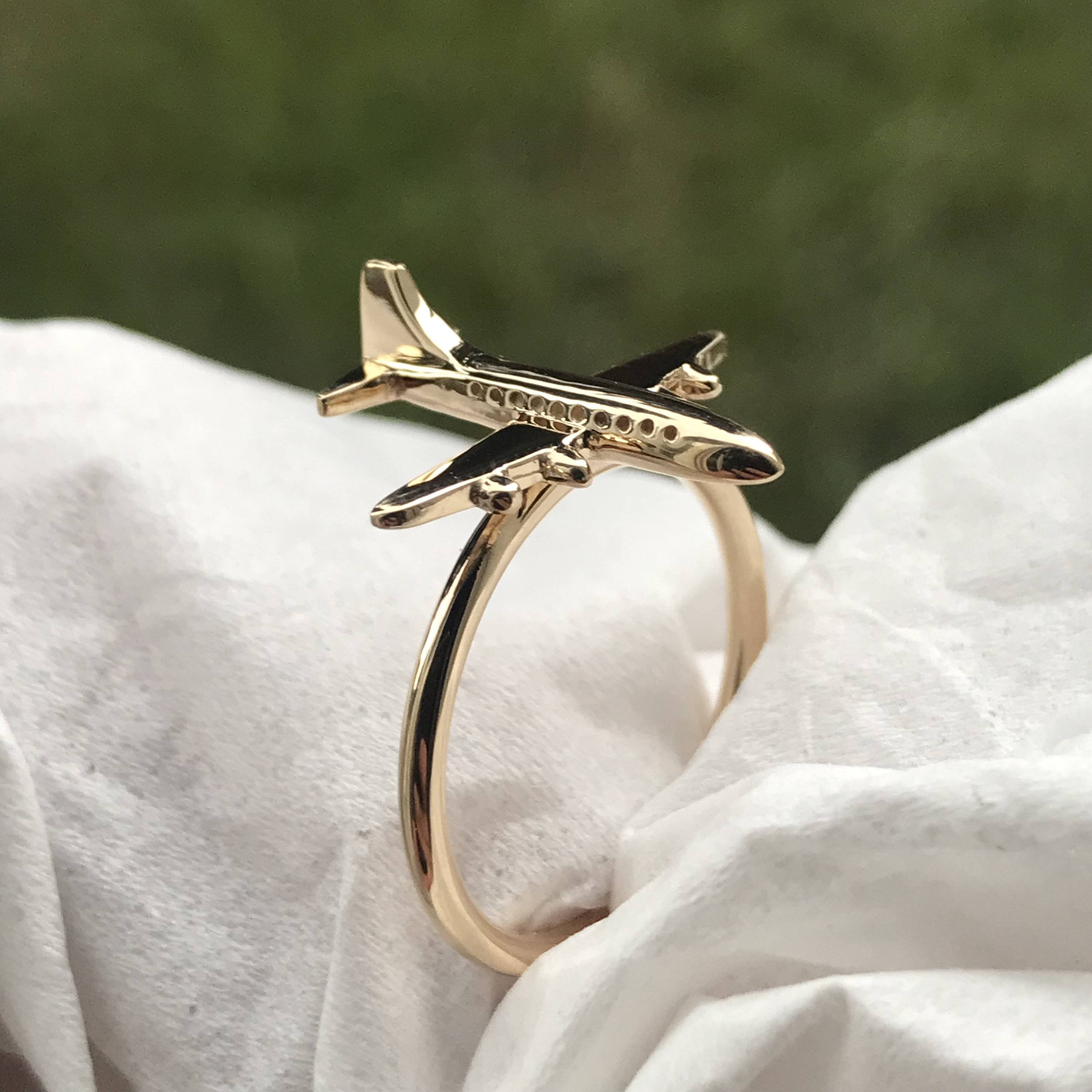 Airplane Ring 14k Gold Airplane Ring Gold Ring Plane 14k Etsy
