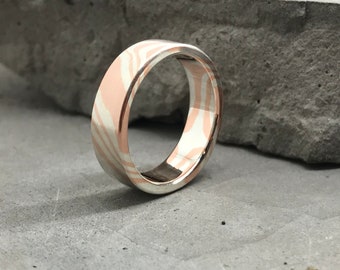 Mokume Gane Ring, Mokume Gane Wedding Rings, Mokume Gane Silver and Copper Ring, Unisex Ring,