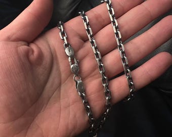 925 sterling silver mens anchor chain, mens sterling silver necklace, mens cable chain, oxidized necklace, antique jewelry, gift for him